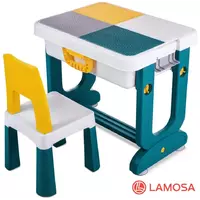 Детский столик и 2 стульчика LAMOSA Трансформер 6в1 (с мольбертом и платформой для конструктора) разноцветный